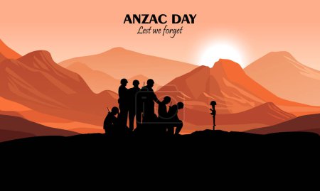 Illustration vectorielle du paysage de beauté. Symbole du jour du Souvenir. N'oublions pas. Anzac day background avec soldat australien et paysage de beauté.