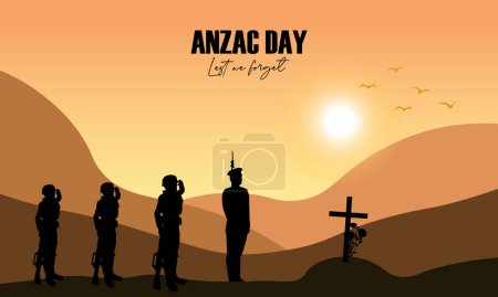 Illustration vectorielle du paysage de beauté. Symbole du jour du Souvenir. N'oublions pas. Anzac day background avec soldat australien et paysage de beauté.