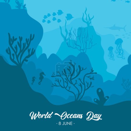 Téléchargez les illustrations : Journée mondiale des océans vecteur. Journée des océans. - en licence libre de droit