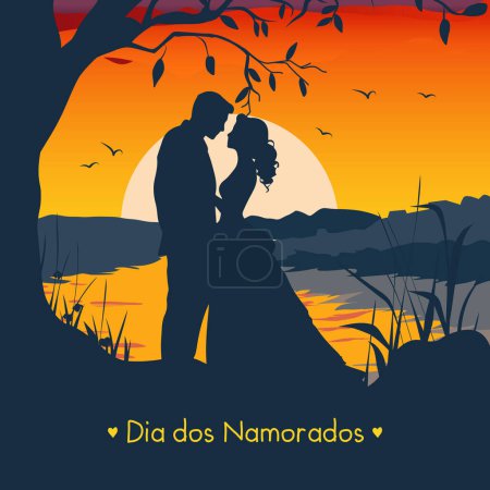 Illustration for Feliz Dia dos Namorados! Happy Valentines Day. Brazilian Portuguese Hand Lettering Calligraphy Vector. - Royalty Free Image