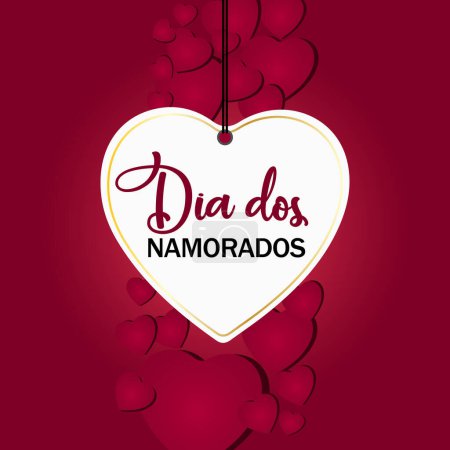 Illustration for Feliz Dia dos Namorados! Happy Valentines Day. Brazilian Portuguese Hand Lettering Calligraphy Vector. - Royalty Free Image