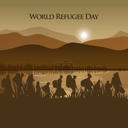 Vorlagenvektor zum Weltflüchtlingstag. Eine Person, die gezwungen ist, auszuwandern. Konzept Social Event Vektor.