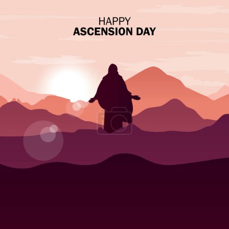 Happy Ascension Day vector. Happy Ascension Day Design with Jesus Christ in Heaven Vector Illustration. Illustration of resurrection Jesus Christ. Sacrifice of Messiah for humanity redemption.