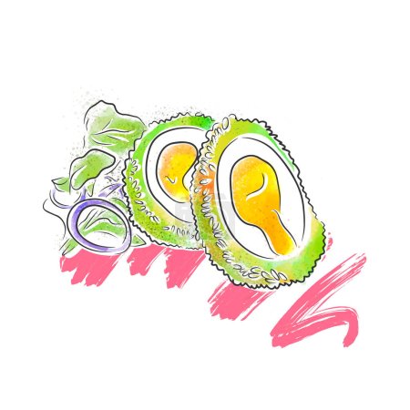 Illustration for Stuffed eggs with salad and sauce, restaurant menu, beautiful dishes, food concept, doodle - Royalty Free Image