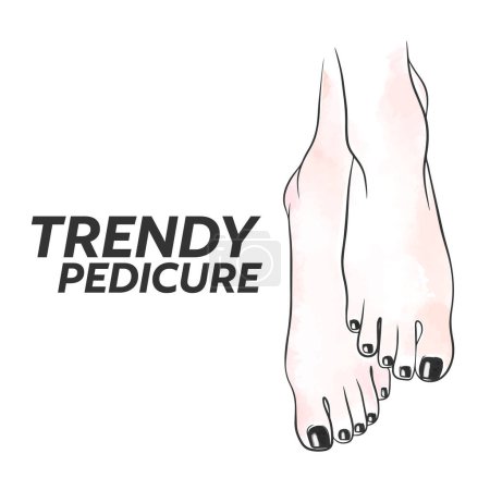 Illustration for Black toenails, trendy pedicure on a white background, hand lettering, beauty salon, doodle - Royalty Free Image