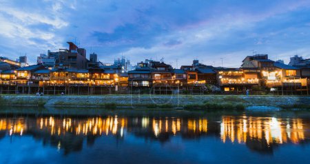 Photo for Pontocho traditional district view restaurant riverside in dusk time Kyoto,Japan - Royalty Free Image