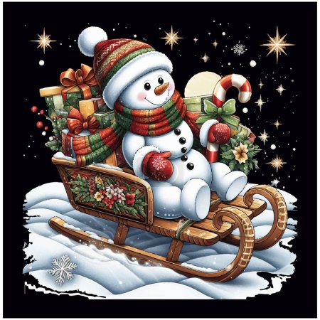 Téléchargez les photos : Bonhomme de neige sur un fichier vectoriel Sleigh Ride, Scène de Noël, Santa, Vacances de Noël, Fichier d'illustration vectorielle - en image libre de droit