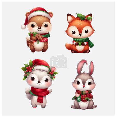 Illustration for Christmas Baby Animals vector file - Royalty Free Image