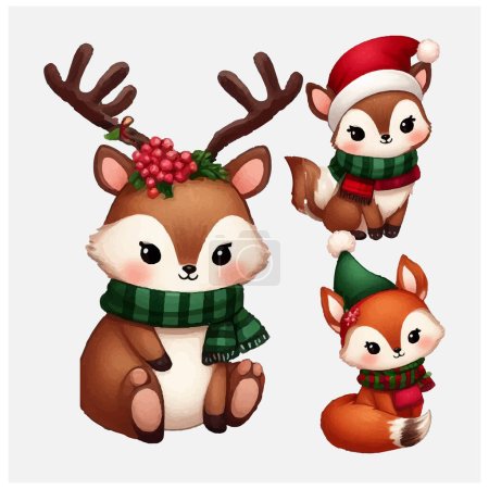 Illustration for Christmas Baby Animals vector file - Royalty Free Image