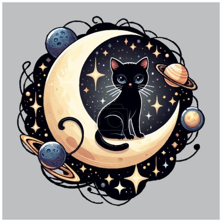Illustration for Whimsical Black Cat  vector design, Whimsical Black Cat   vector File - Royalty Free Image