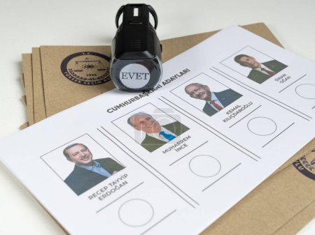 Photo for 14 May 2023 Turkey, 14 May 2023 Turkish presidential elections. Ballot and stamp. 14 Mayis Turkiye cumhurbaskanligi secimi. - Royalty Free Image