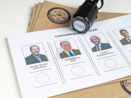 Photo for 14 May 2023 Turkey, 14 May 2023 Turkish presidential elections. Ballot and stamp. 14 Mayis Turkiye cumhurbaskanligi secimi. - Royalty Free Image