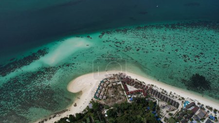 Koh Lipe Thailand drone shot north beach with green blue ocean coral reef. High quality photo
