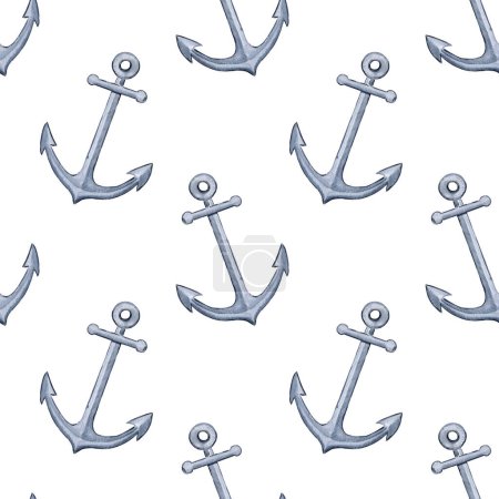 Photo for Watercolor gray anchor seamless pattern. Hand drawn endless background for fabric and wallpaper. Marine motif endless backdrop. - Royalty Free Image