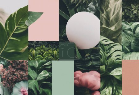 Künstlerische botanische Collage mehrschichtige Texturen und grüne Farbtöne in Montage