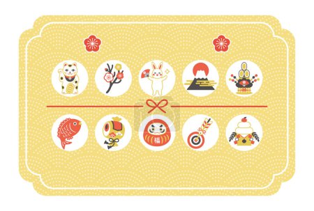 Illustration for New Year's card design template for 2023 rabbit and lucky charm - Royalty Free Image