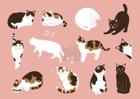 Ilustración de Gatos con varios patrones y poses - Imagen libre de derechos