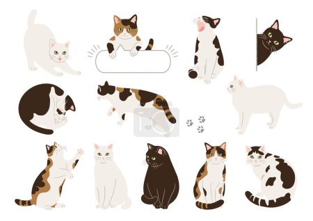 Ilustración de Gatos con varios patrones y poses - Imagen libre de derechos
