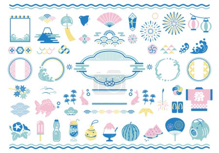 Ilustración de Verano japonés estilo material conjunto - Imagen libre de derechos
