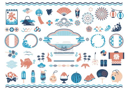 Illustration for Summer Japanese style material set - Royalty Free Image