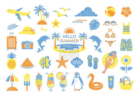 Ilustración de Conjunto de ilustración de verano y playa - Imagen libre de derechos