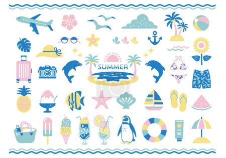 Summer vacation icon illustration set