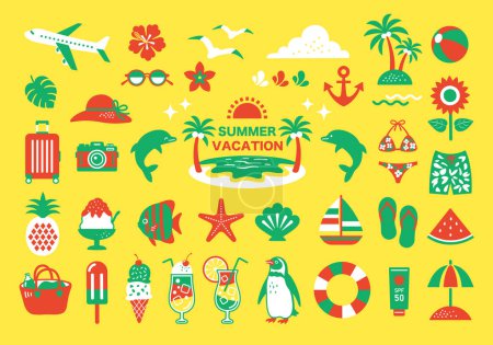 Téléchargez les illustrations : Ensemble illustration icône vacances d'été - en licence libre de droit