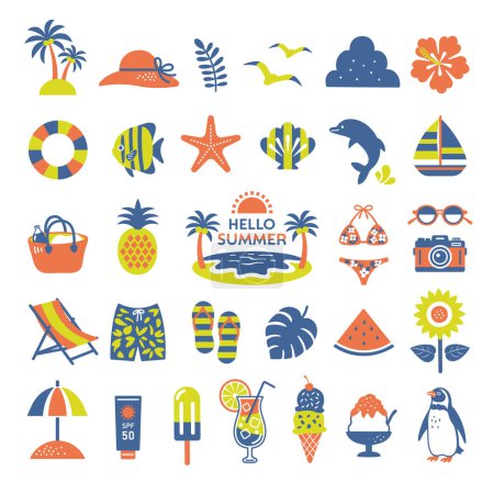Sticker style summer icon set