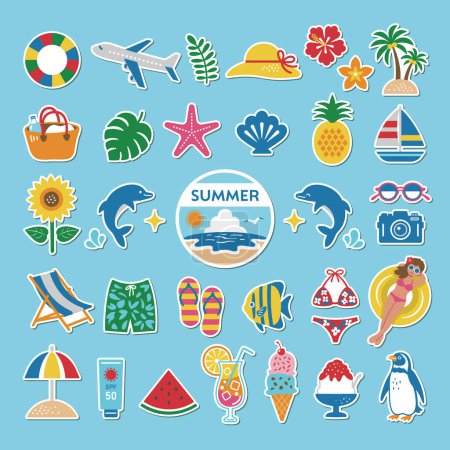 Ilustración de Etiqueta engomada estilo verano icono conjunto - Imagen libre de derechos