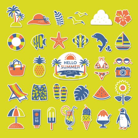 Téléchargez les illustrations : Sticker style icône d'été ensemble - en licence libre de droit