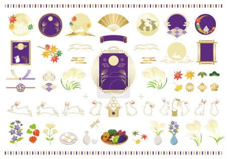 Téléchargez les illustrations : Festival japonais d'observation de la lune avec des lapins. illustration vectorielle.illustration vectorielle. - en licence libre de droit