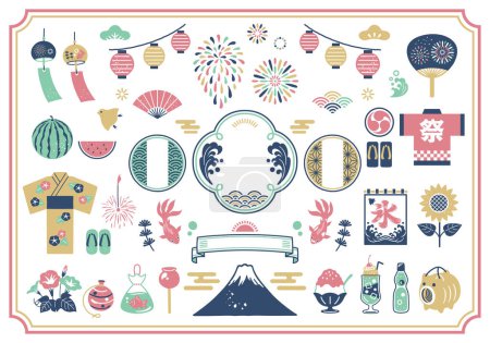 Téléchargez les illustrations : Summer Japanese style material set - en licence libre de droit