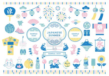 Japanese frame and summer festival icon set