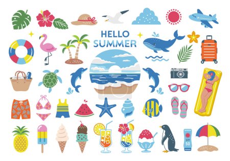 Illustration for Summer and sea illustration set. tropical, travel, icon, beach - Royalty Free Image