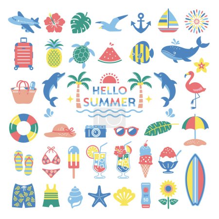 Summer and sea illustration set. tropical, travel, icon, beach