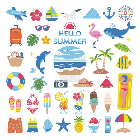 Sommer und Meer Illustrationsset. tropisch, Reise, Symbol, Strand
