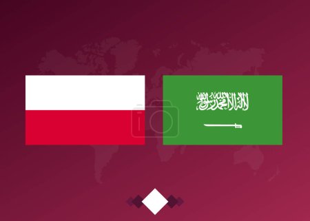 Téléchargez les illustrations : Affiche de football du match entre les équipes de Pologne et d'Arabie saoudite. Graphiques vectoriels. Contexte avec carte du monde. - en licence libre de droit