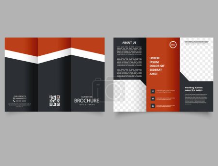 Illustration for Tri-fold business brochure template, corporate flyer or cover design in black. Dark design. Vector template. Advertising leaflet. - Royalty Free Image