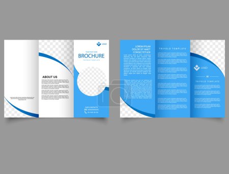 Blue medical trifold brochure. Medical clinic flyer template. Vector file.