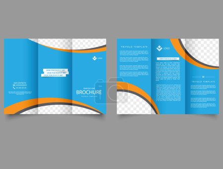 Illustration for Tri-fold business brochure template. Blue and yellow waves. - Royalty Free Image