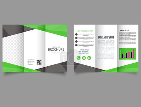 Illustration for Trifold brochure. Spring design. Business flyer template with text. Business brochure with green triangles. - Royalty Free Image