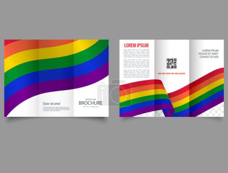 Téléchargez les illustrations : Trois fois plus de LGBT BROCHURE. Brochure triple avec vagues multicolores Fichier vectoriel. - en licence libre de droit