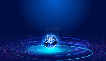 Digital earth, particle flow cosmic vortex, internet technology big data background