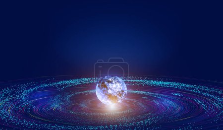 Photo for 3D Earth, line, particle cosmic vortex, network big data - Royalty Free Image