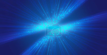 Téléchargez les photos : Ligne de point bleu convergence radiale technologie sens spatial vitesse sens fond - en image libre de droit