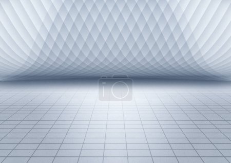 Téléchargez les photos : Façade murale intérieure blanche avec fond longitudinal de l'espace au sol rendu 3D - en image libre de droit