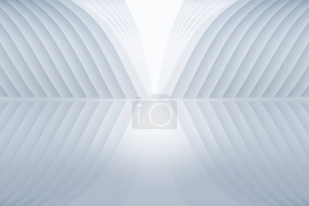 Téléchargez les photos : Rendu 3d abstrait de chambre blanche vide avec de la lumière au milieu. Façade murale intérieure blanche et fond vertical de l'espace au sol rendu 3d. - en image libre de droit
