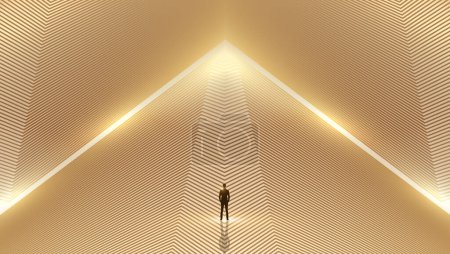 Photo for A businessman stands in a space framed by golden lines - Royalty Free Image