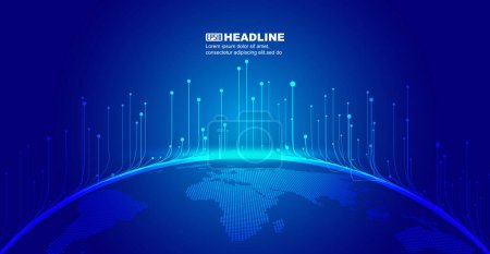 Illustration for Forward extension lines with digital Earth, globalized technology vector background. - Royalty Free Image