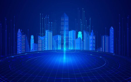 Linie und Architektur, der Hintergrund der Internet-Fintech in der zukünftigen Stadt.